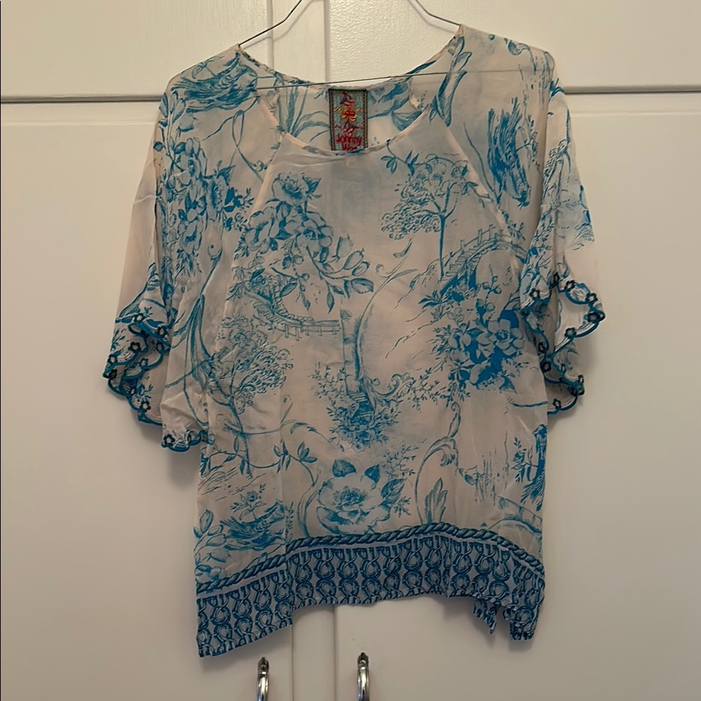 Johnny Was Women’s Blue Floral Sheer Blouse